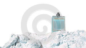 Male blue perfume bottle isolated on white background. Toilet water on a white mount with copy space on a white background