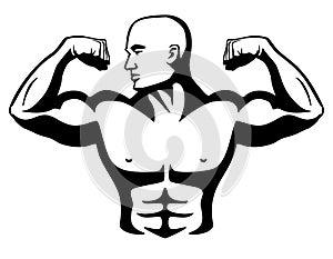 Male Bodybuilder Flexing Muscles Isolated Vector Illustration