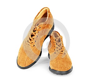 Male boots brown leather on white background, isolated product