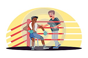 Male boxer rest in ring corner between rounds