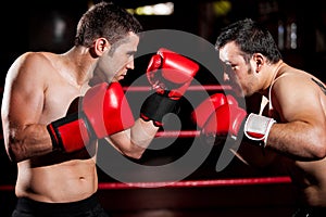 Male boxers during a fight