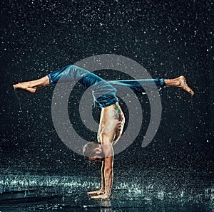 The male break dancer in water.