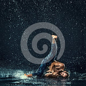 The male break dancer in water.