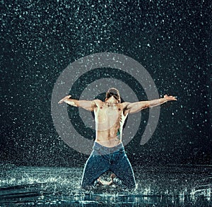 The male break dancer in water.