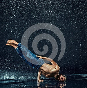 The male break dancer in water.