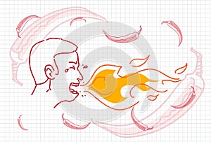 Male Breathing Fire, Hot Chili Pepper Concept Sketch