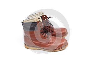 Male brown leather boot, footwear fashion isolated on white background