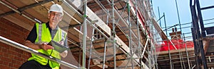 Male Builder Construction Worker Contractor on Building Site Panorama Banner