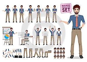 Male business character creation vector set. Office man cartoon character