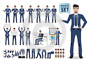 Male business character vector set. Business man cartoon character creation