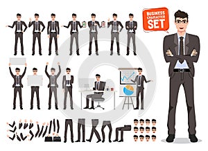 Male business character vector set. Cartoon character creation of business man standing