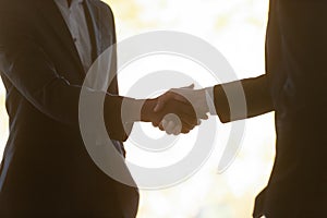 Male business partners handshake closing successful deal