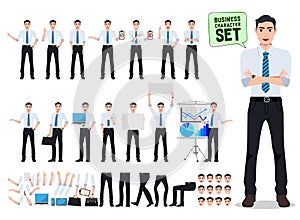 Male business person vector character creation set with office man talking