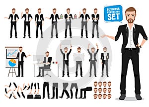 Male business vector character set. Business man cartoon character creation