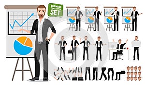 Male business vector character set. Business man cartoon character creation