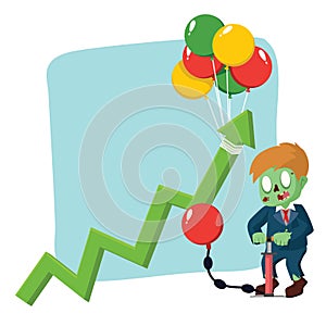 Male business zombie upping graph with ballon