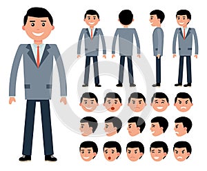 Male businessman character constructor for different poses.