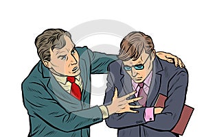 Male businessman consoling colleague photo