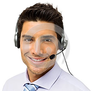 Male Call Center Representative Wearing Headset
