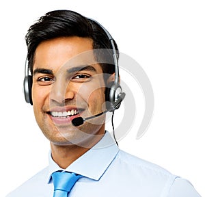 Male Call Center Representative Wearing Headset