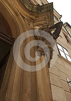 Male caryatid on the facade of a house, Bratislava, Slovakia