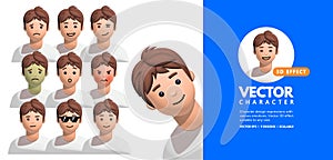 Male Character 3D Effect Avatar With Various Expressions Set