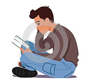 Male Character Slouching, Hunching, Crossing Legs Showing Improper Body Posture For Reading Strain The Spine