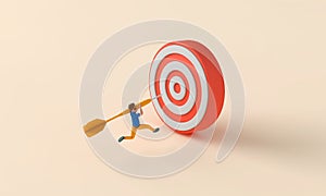 Male character throwing dart into a target. Business goals concept. 3D Rendering