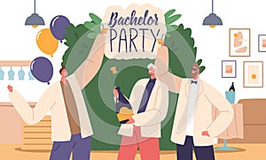 Male Characters Celebrate Bachelor Party Organized By The Groom-to-be Man, With Fun Activities, Drinks, And Night Out