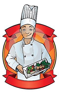 Male Chef holding a plate of food