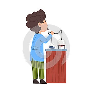 Male Chemist Scientist Working with Lab Equipment, Student Character Doing Researching Experiment in Laboratory Cartoon