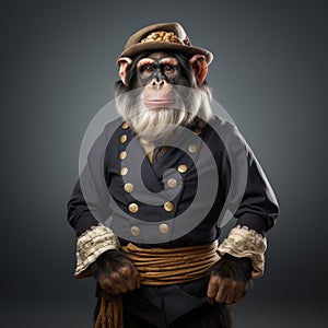 Male Chimp In Traditional Bavarian Clothing - Studio Portraiture