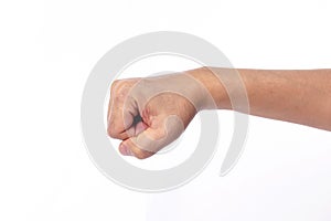 Male clenched fist isolated over white background.