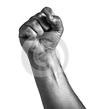 Male clenched fist, isolated on a white background