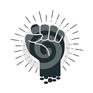 Male clenched fist, logo or label. Power, force, strength icon. Vector illustration