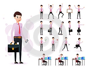 Male Clerk 2D Character Ready to Use Set Wearing Long Sleeve and Tie Standing