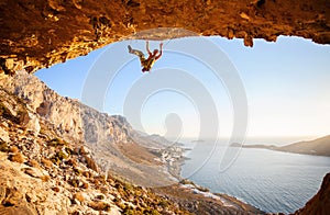 Male climber has just fell of a cliff
