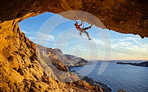 Male climber on overhanging rock