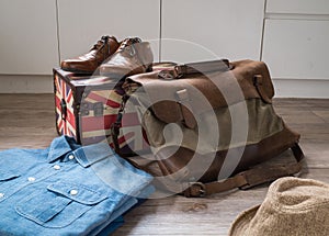 Male clothing and accessories on the wooden background photo