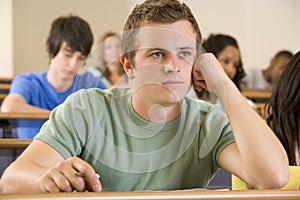 Male college student listening to a lecture