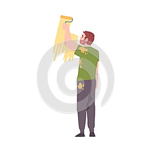 Male Coloring Wall with Paint Roller Vector Illustration