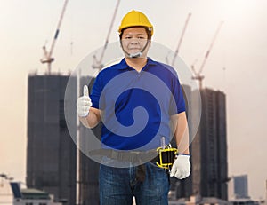 Male Construction foreman supervisor or worker with Protection Equipment