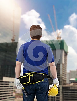 Male Construction foreman supervisor or worker with Protection Equipment