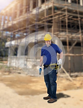 Male Construction foreman supervisor or worker with Protection Equipment