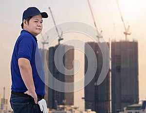 Male Construction foreman supervisor or worker with Protection Equipment