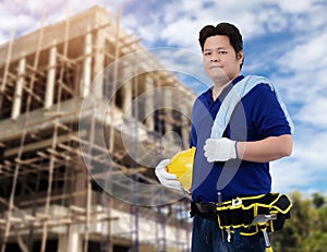 Male Construction foreman supervisor or worker with Protection Equipment