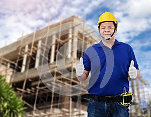 Male Construction foreman supervisor or worker with Protection Equipment