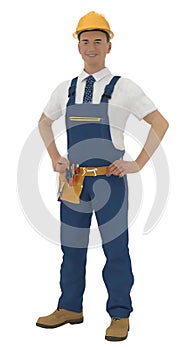 Male construction worker, 3D illustration of a worker on a white background.