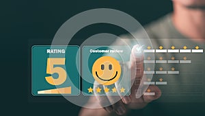 Male consumers rate their satisfaction and rate and review them online.Customer experience survey ideas for services and products