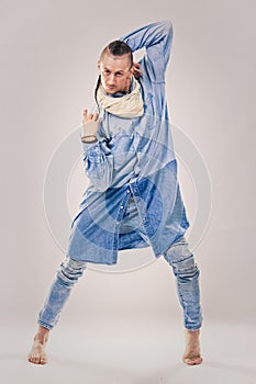 Male contemporary hip hop dancer in denim